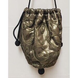 Carolyne Barton Gunmetal Golden Drawstring Shoulder Purse Cocktail Party NWOT